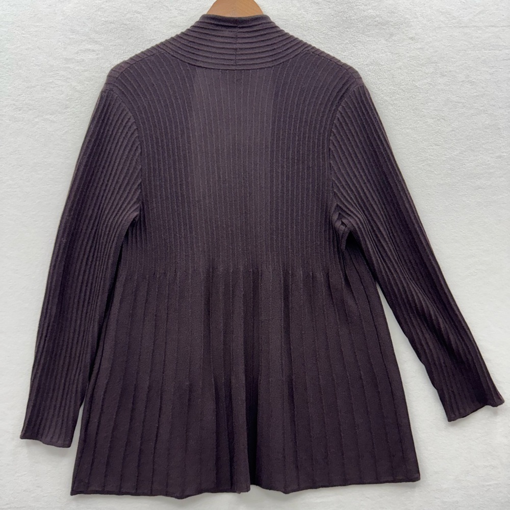 Eileen Fisher Women’s Large Brown Wool Open Front Cardigan Ribbed Lightweight - Picture 2 of 9